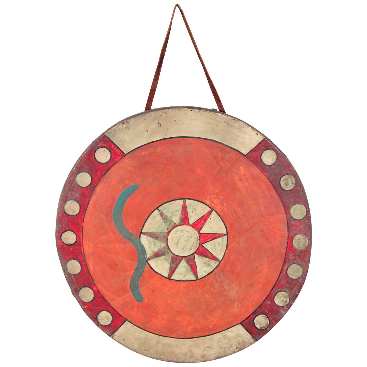 Ceremonial Drum Wall Hanging in Orange and Red at 1stDibs