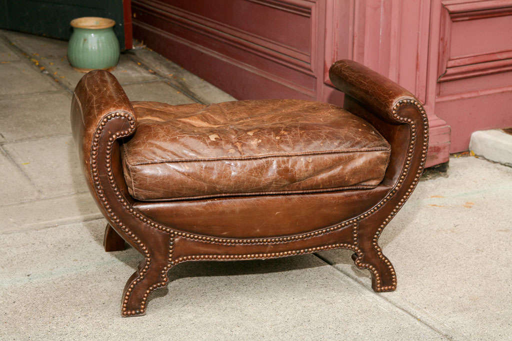 Art Deco Leather Ottoman
