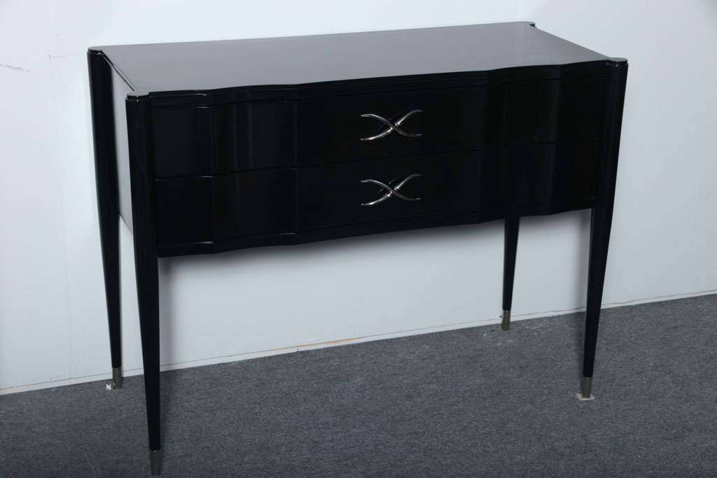 American Pair of Paul Frankl Ebonised Two-Drawer Commodes Consoles
