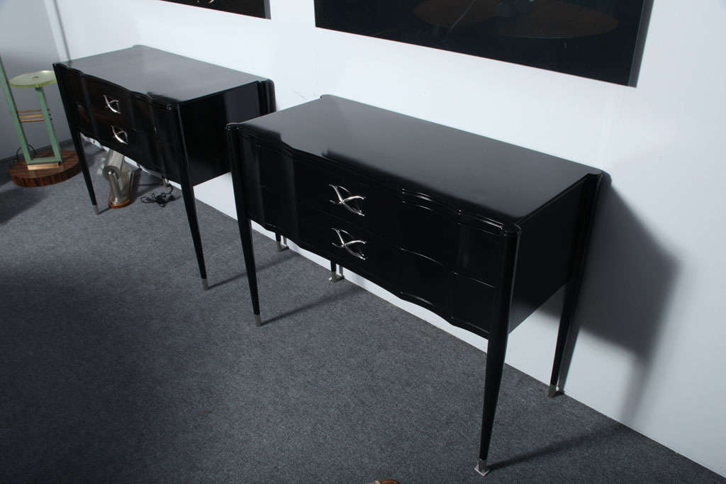 Pair of Paul Frankl Ebonised Two-Drawer Commodes Consoles 3
