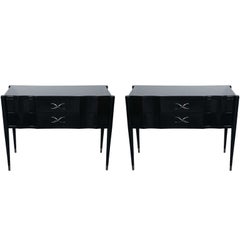 Pair of Paul Frankl Ebonised Two-Drawer Commodes Consoles