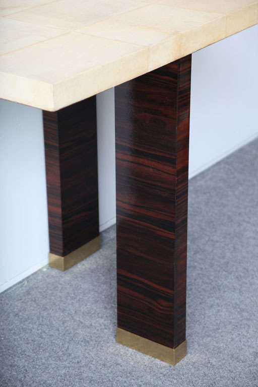 Pair of Italian Modern Parchment and Ebony de Macassar Console For Sale 4
