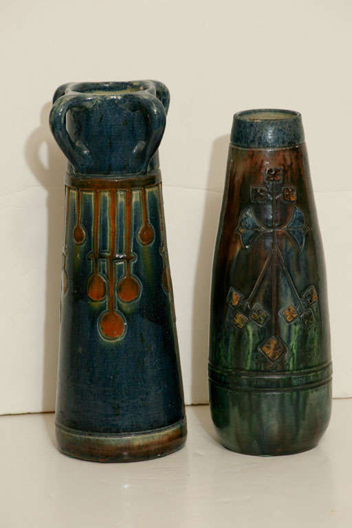 Two Belgian Majolica    Vases