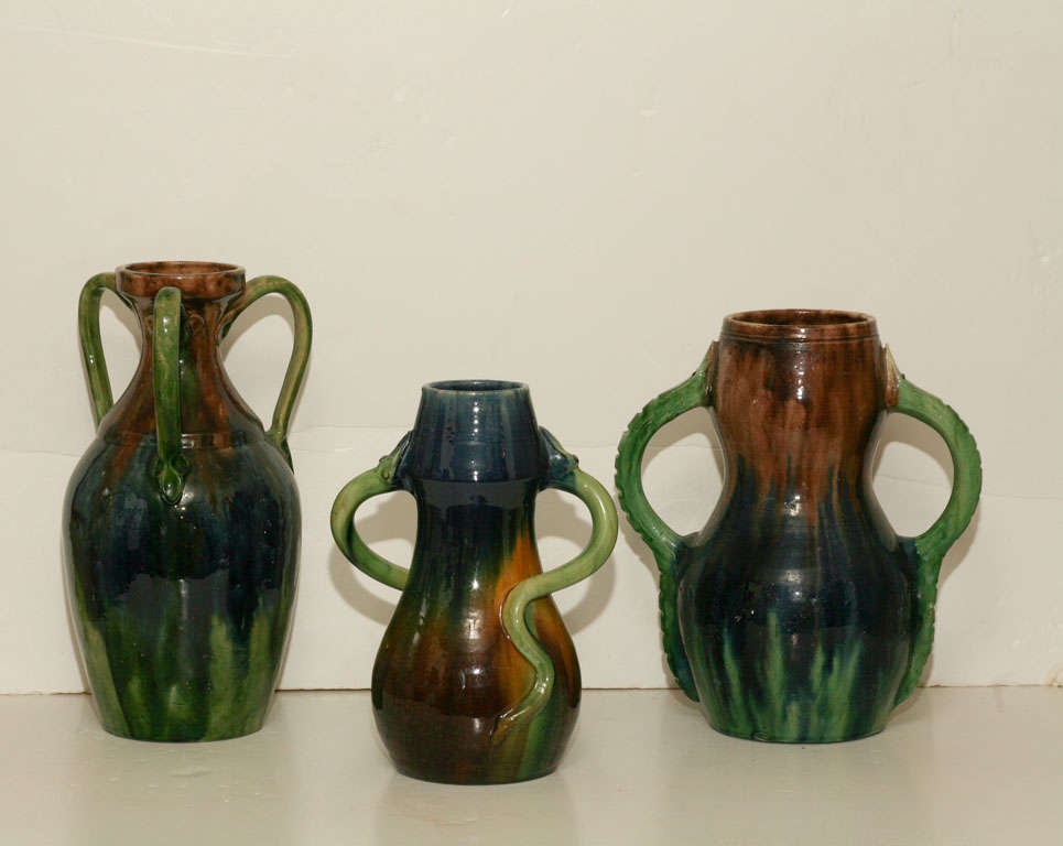 Three Belgian Majolica Glazed Pots