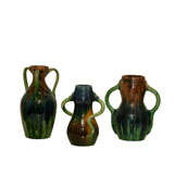 Antique Three Belgian Majolica Glazed Pots