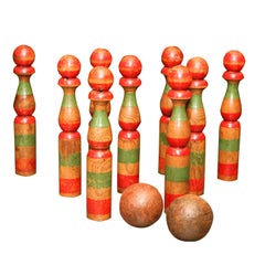 Antique English original painted skittles came, with two balls