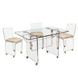Lucite Dining/Gaming Table and Set of Four Lucite Swivel chairs