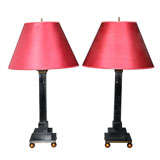 Pair of 1920's English Black and Gilt Lamps