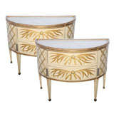 Important Pair of Painted and Gilt Demilune Commodes