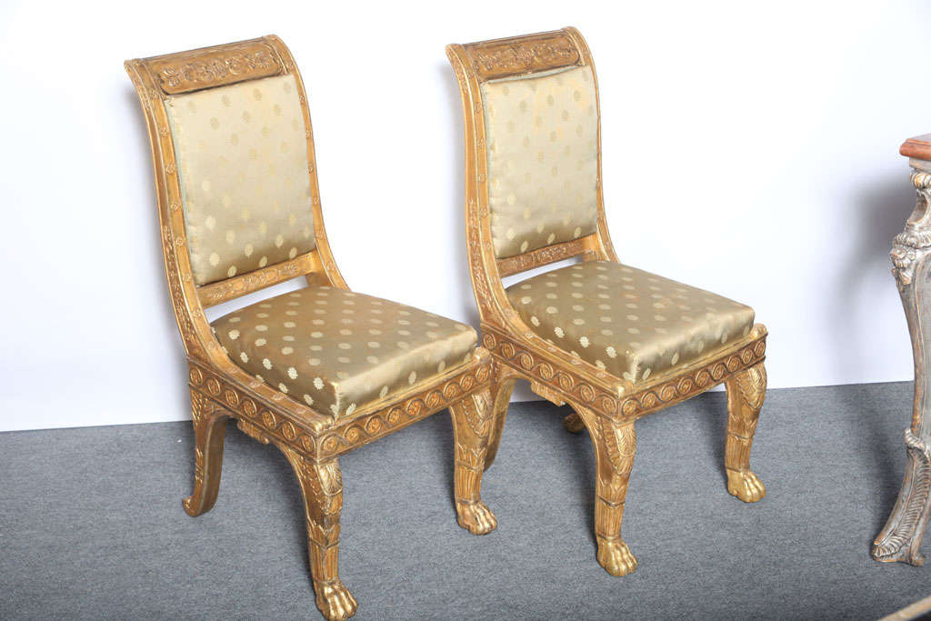 Carved Fine Pair of French Empire Giltwood Chairs by Jeanselme