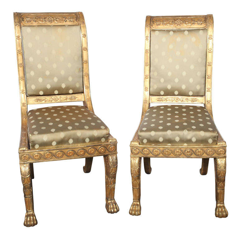 Fine Pair of French Empire Giltwood Chairs by Jeanselme