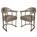 Pair of Patinated Brass Art Deco Armchairs