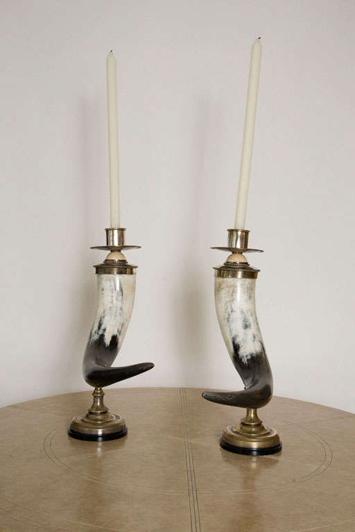 English Pair of Decorative Horn Candlesticks by Anthony Redmile