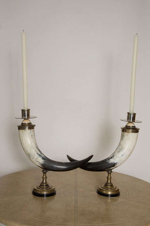 Late 20th Century Pair of Decorative Horn Candlesticks by Anthony Redmile