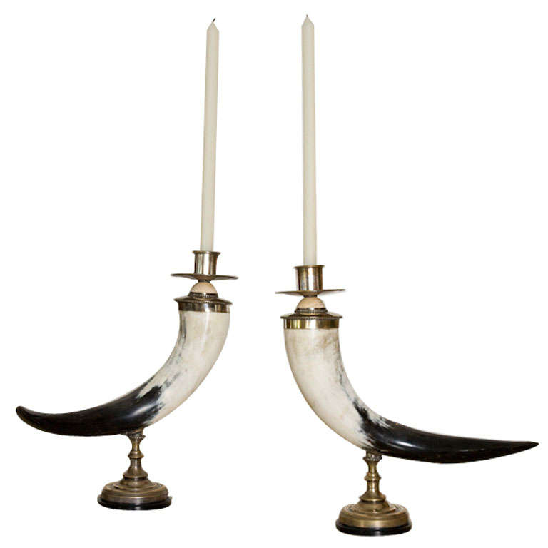 Pair of Decorative Horn Candlesticks by Anthony Redmile