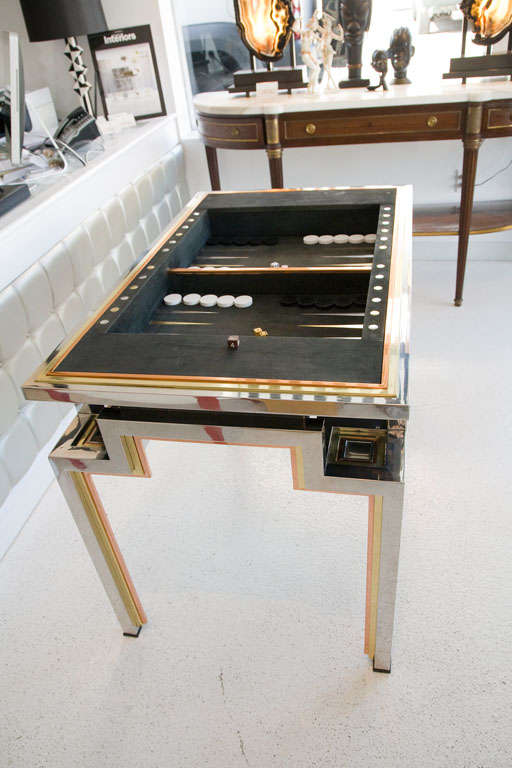 Tri-Metal Backgammon Table by Alain Delon for Maison Jansen 1