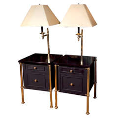 Pair Black and Brass Marble Top Chests with Lamps Pair Black and Brass Marble Top Chests with Lamps