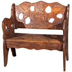 Wonderful Burnt Wood Art Nouveau Bench