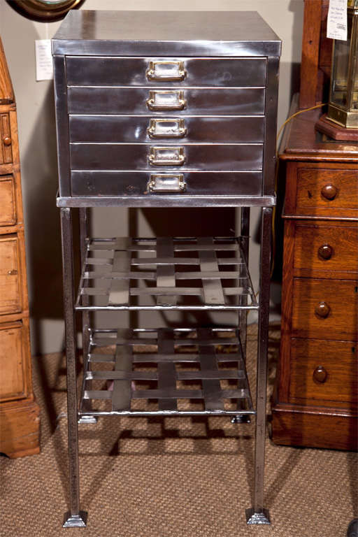 English Polished Steel Filing Cabinet on Stand (reduced from $1, 500) In Excellent Condition In Stamford, CT