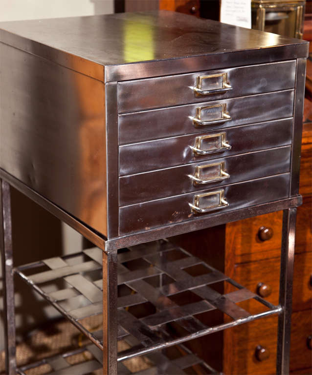 Mid-20th Century English Polished Steel Filing Cabinet on Stand (reduced from $1, 500)