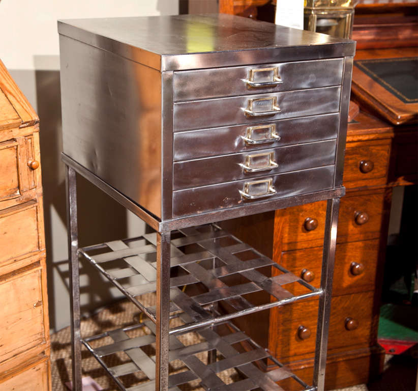 English Polished Steel Filing Cabinet on Stand (reduced from $1, 500) 1