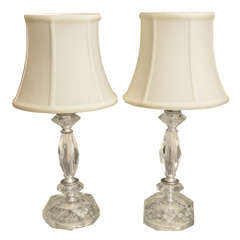 Retro Pair of Carved Glass Boudoir Lamps