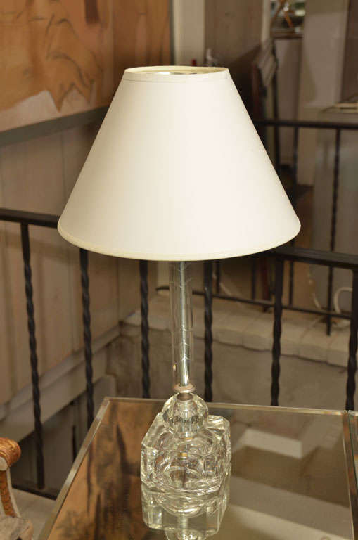 Pair of 1950's glass boudoir lamps with custom silver lined shades