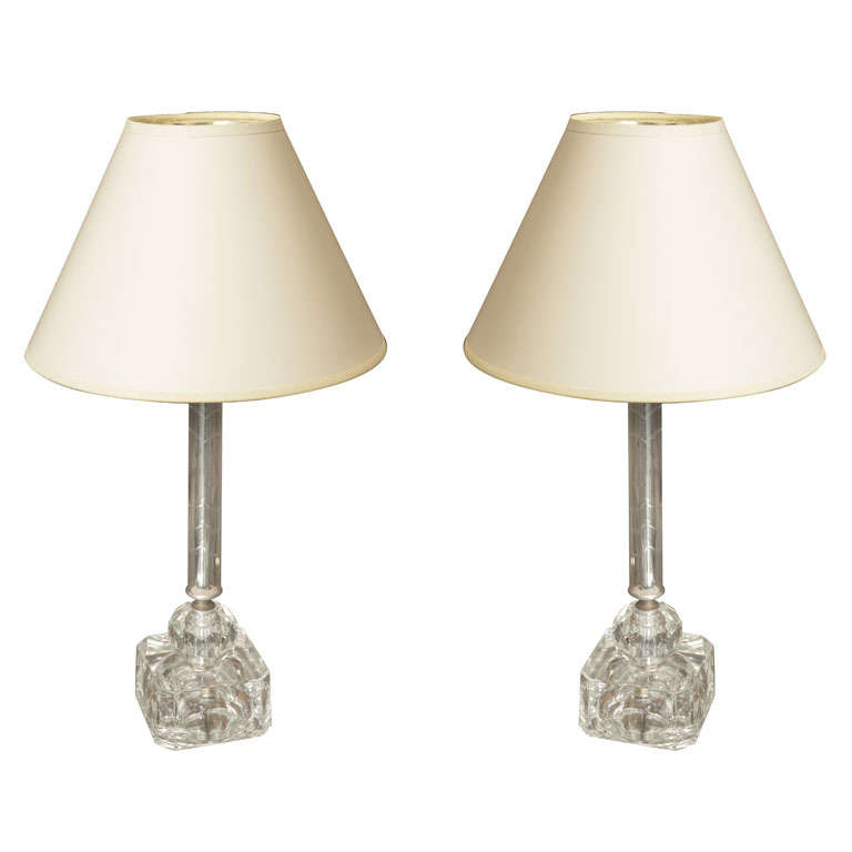 Pair of Glass Boudoir Lamps