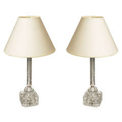Retro Pair of Glass Boudoir Lamps
