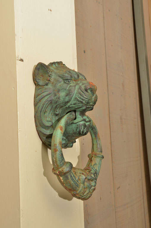 Mid-20th Century Cast Iron Lion Head Door Knocker with Bronze Patina