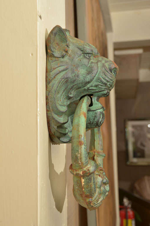 Cast Iron Lion Head Door Knocker with Bronze Patina 3