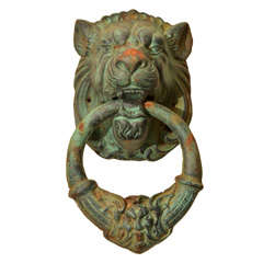 Vintage Cast Iron Lion Head Door Knocker with Bronze Patina