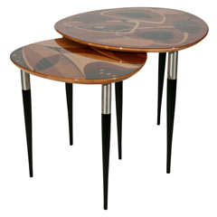 Exotic Wood Inlaid Nesting Tables by Enro Fabry & Associates