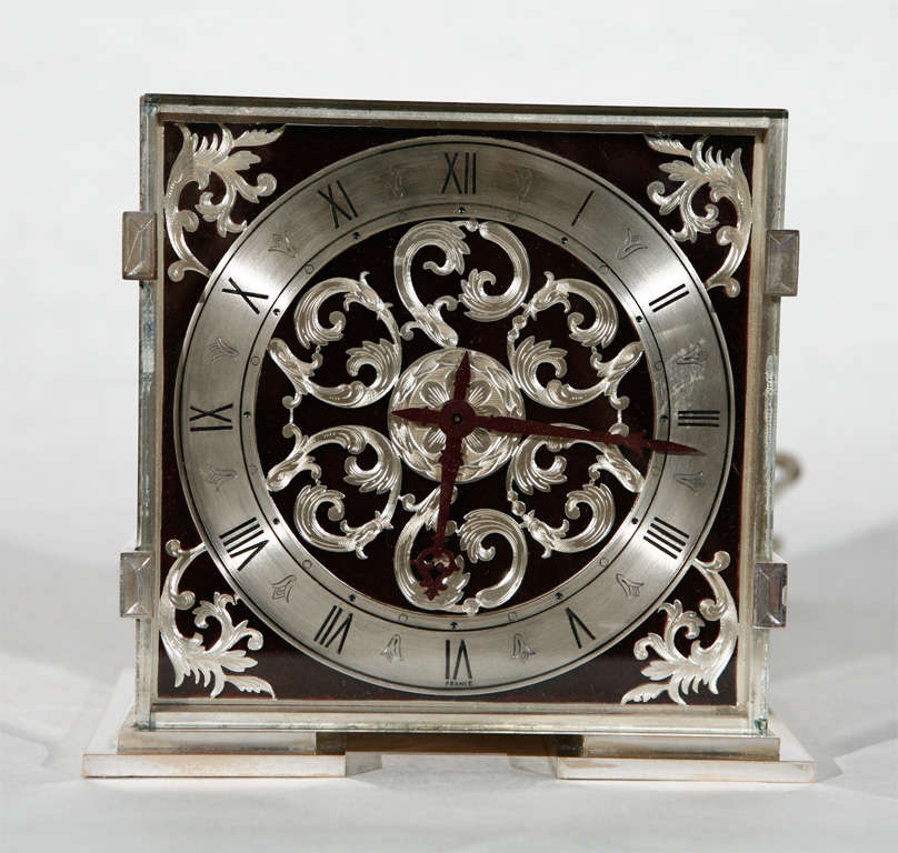 Ornate Silver Plated Bronze French Desk Clock