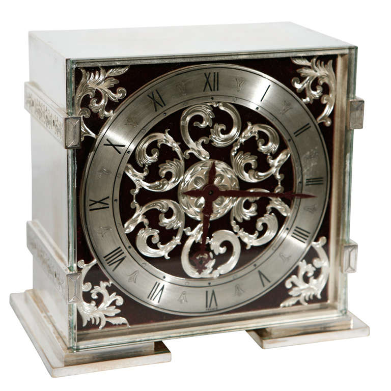 Ornate Silver Plated Bronze French Desk Clock