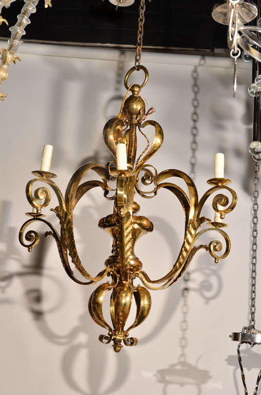 French Brass Chandelier, 1940s In Excellent Condition For Sale In Dallas, TX