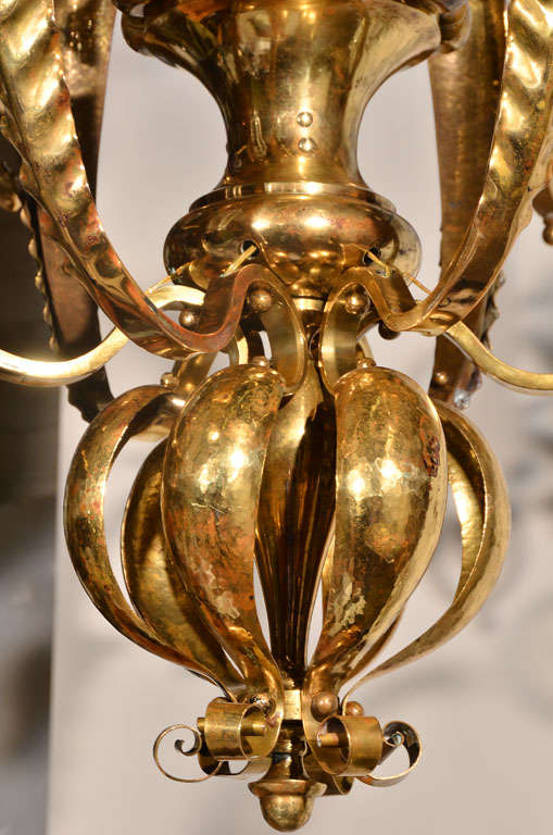 Mid-20th Century French Brass Chandelier, 1940s For Sale