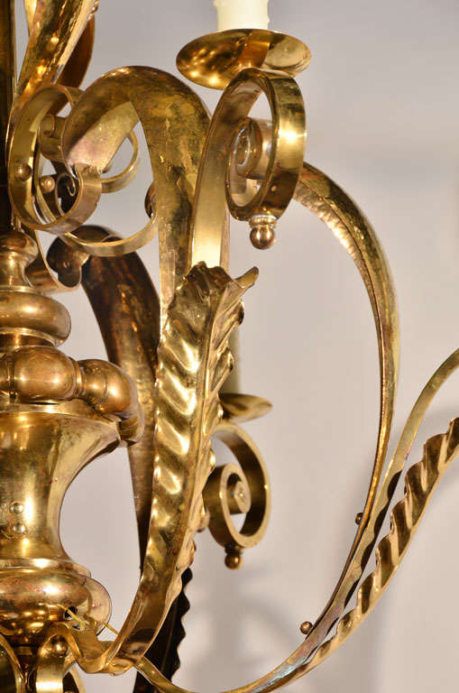 French Brass Chandelier, 1940s For Sale 2