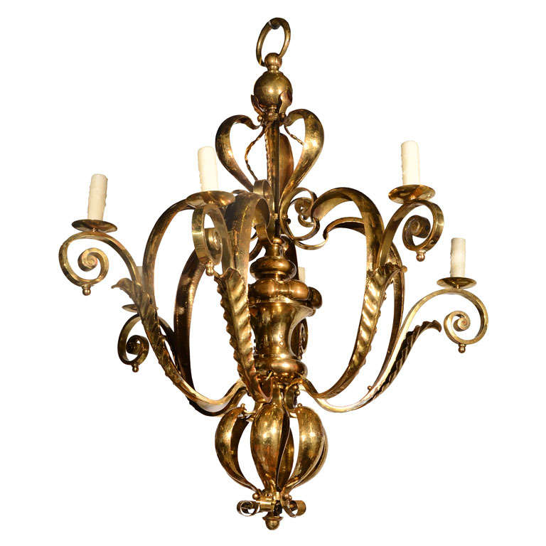 French Brass Chandelier, 1940s For Sale