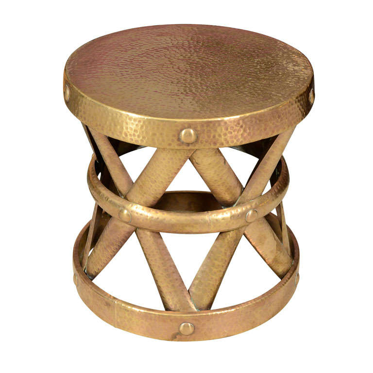 Vintage Hammered Brass Stool at 1stDibs