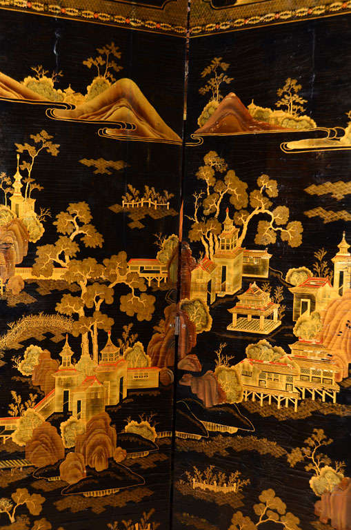 Lacquer Large Chinese Eight Panel Screen