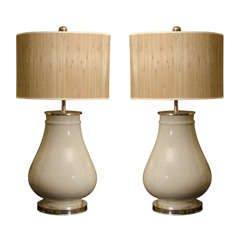 Pair of Grey Crackle Porcelain lamps