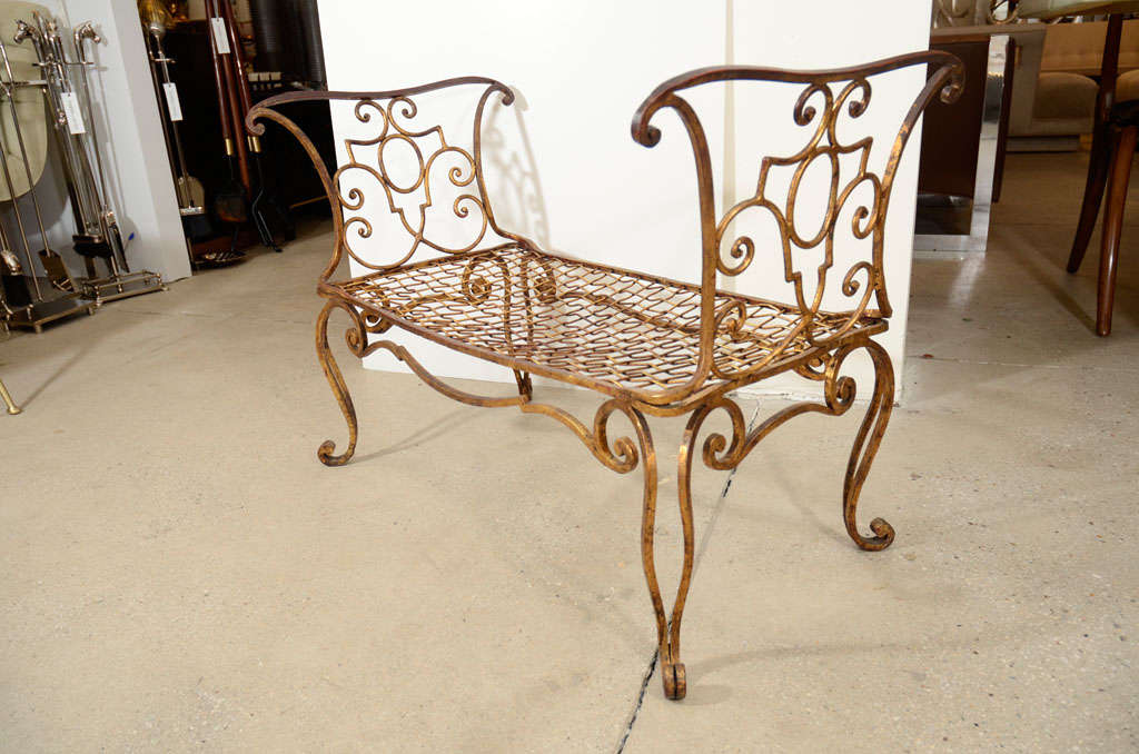 French Jean Charles Moreux Gilt Iron Bench