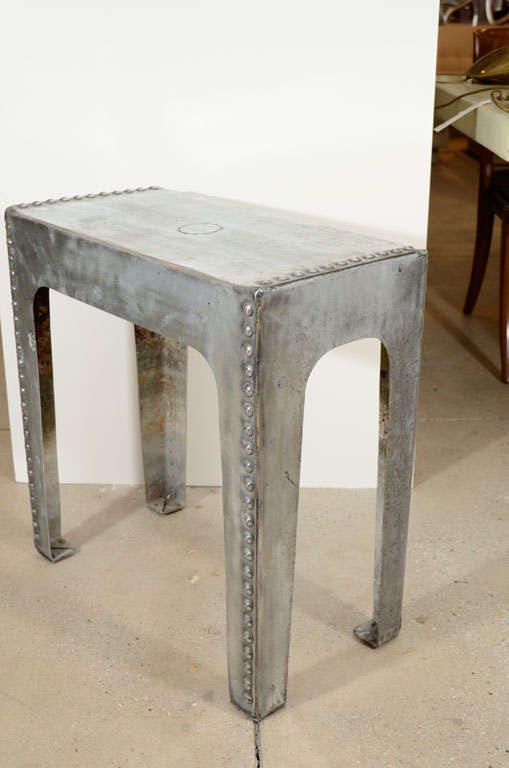 French Industrial Riveted Steel Table