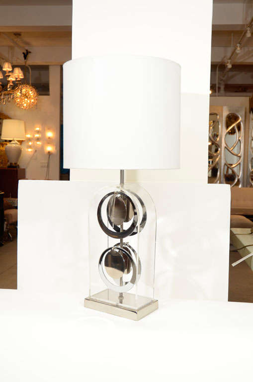 Modern Pair of Chrome and Acrylic Lamps by Laurel