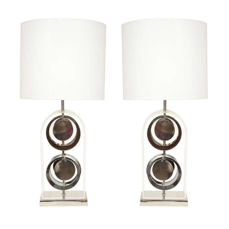 Pair of Chrome and Acrylic Lamps by Laurel