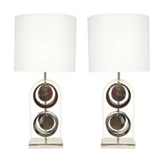 Pair of Chrome and Acrylic Lamps by Laurel