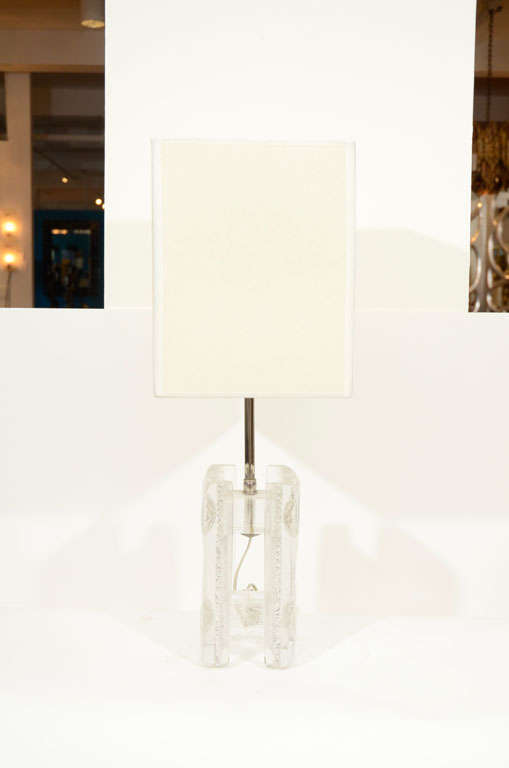 Pair of Crystal Block Lamps by Pukeberg In Excellent Condition In New York, NY