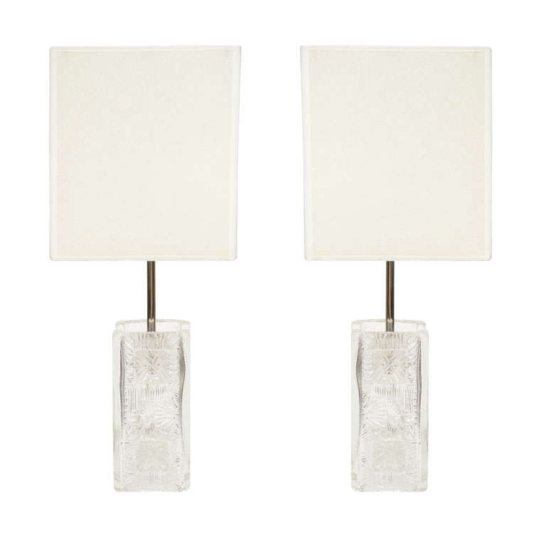 Pair of Crystal Block Lamps by Pukeberg