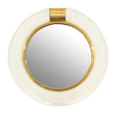 Seguso Caned Striped Glass & Brass Vanity Mirror